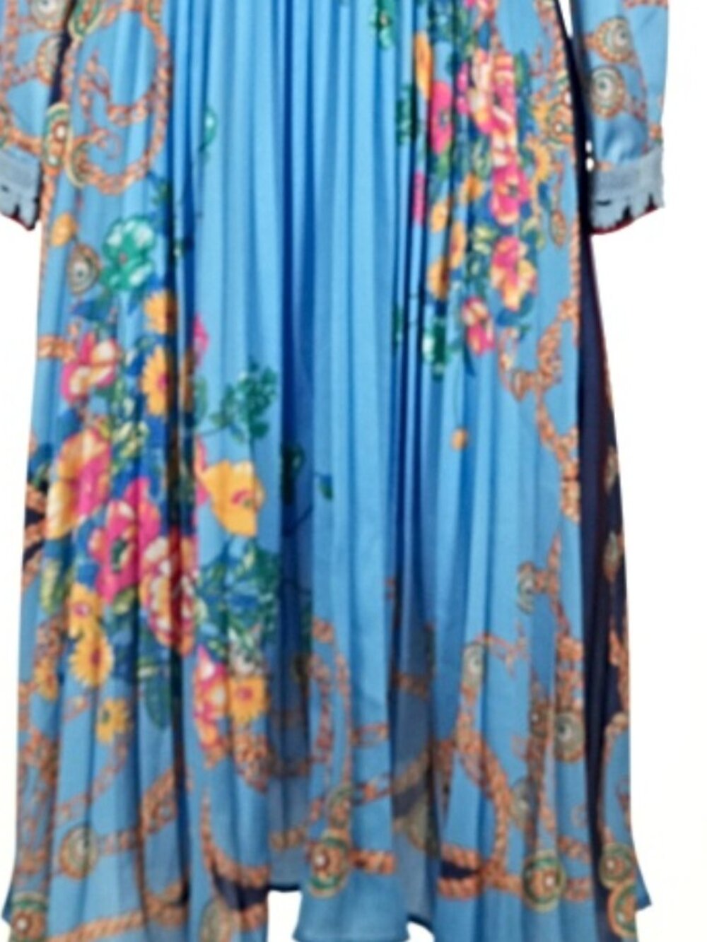 NWT Dalia Macphee light blue pleat floral dress, size Medium - Picture 4 of 7